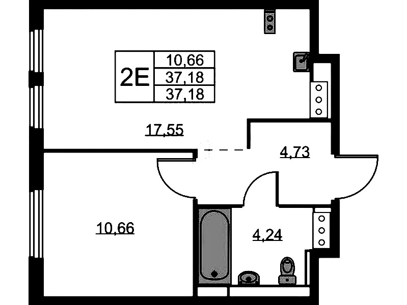 1-комнатная квартира 37.18 м², 11/11 эт., ЖК «Новое Колпино»